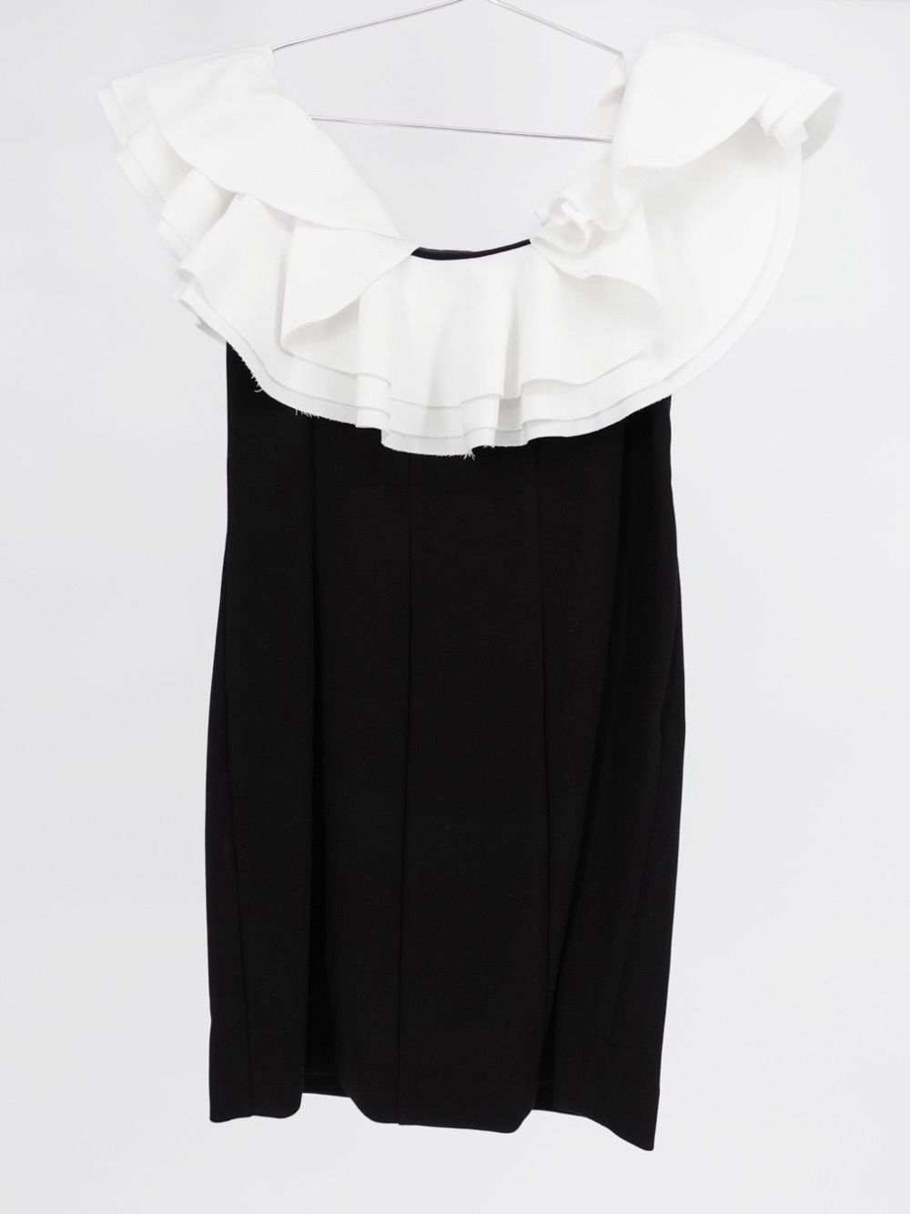 STAUD Black Ivory Ruffle Collar Mini Dress